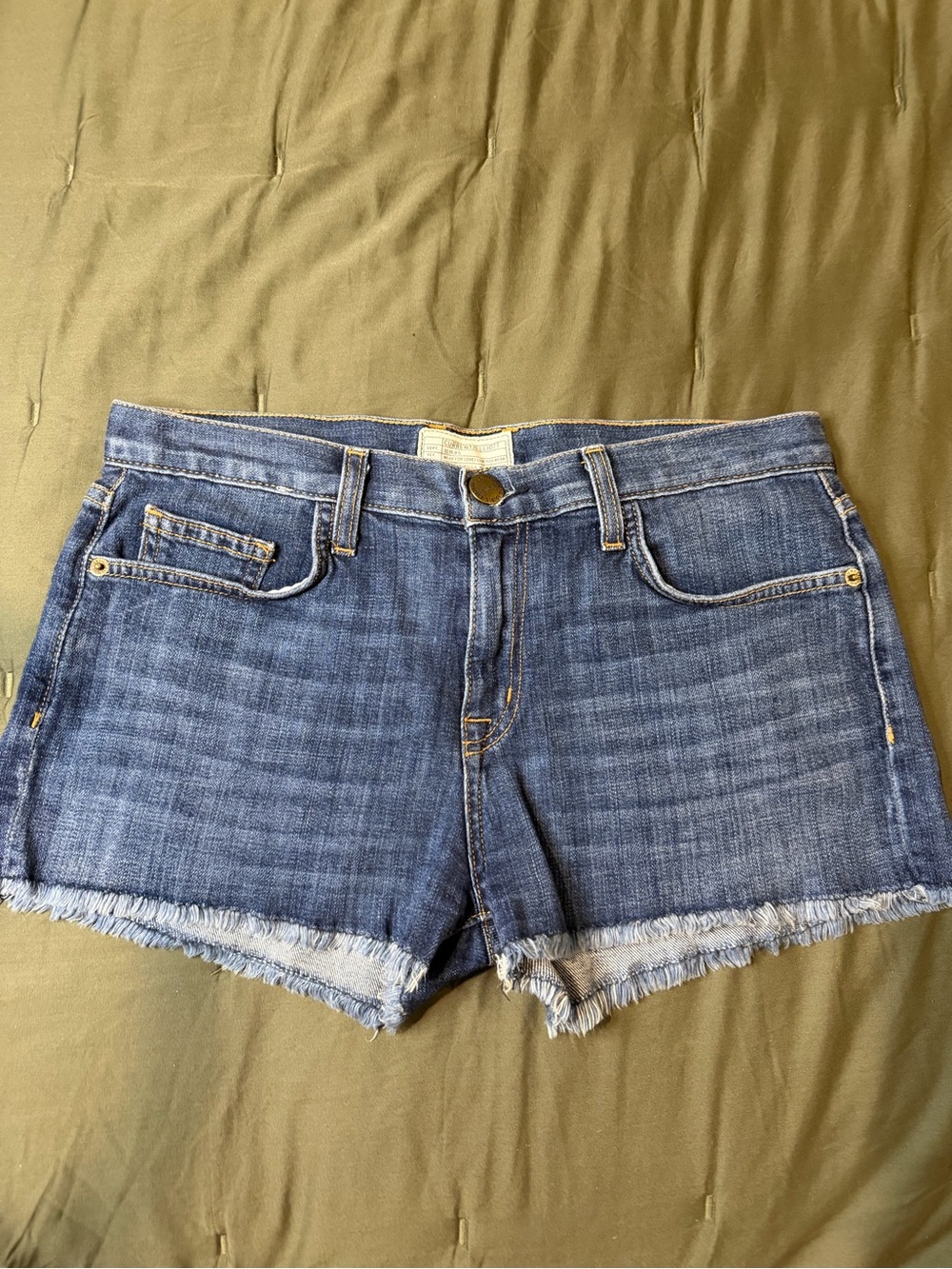 Current/Elliott Medium Blue Frayed Hem Denim Shorts